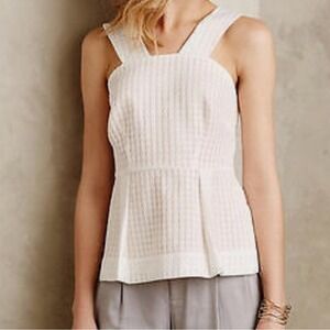 Maeve Anthropologie Peach‎ Basket Peplum Zip Back Tank Blouse Size 0